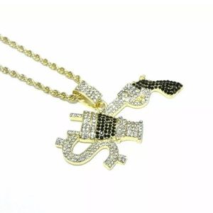 Gold plate Money Power Respect Charm 24"RopeChain